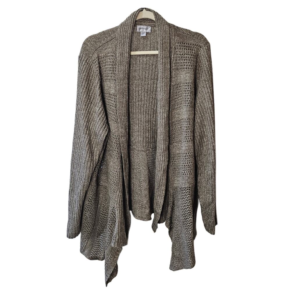 Avenue Shawl Collar Cardigan Plus Size 26/28 Brown Knit Open Front Sweater